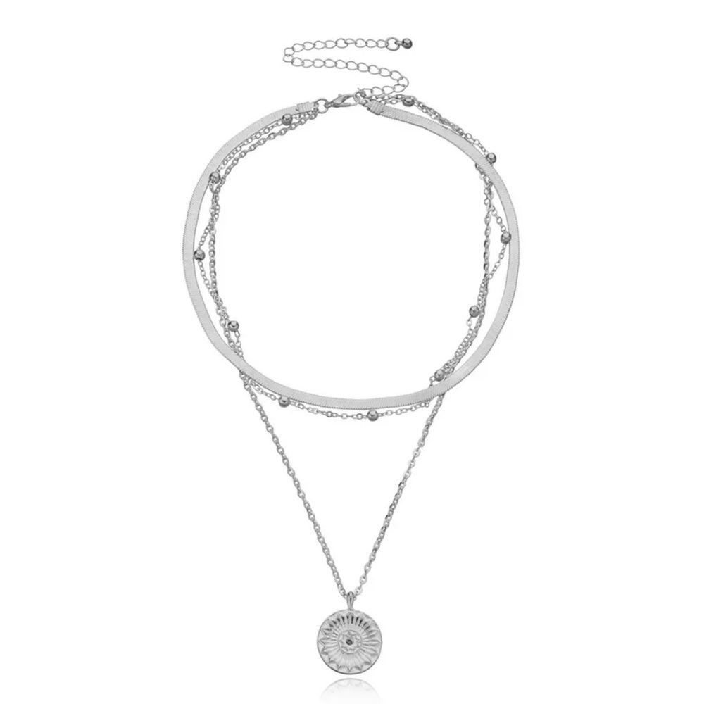 Multi Layer Silver Boho Necklace NEW
